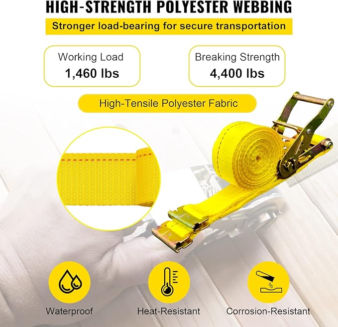 VEVOR E Track Ratchet Straps (18-Pack), 2" x 15'E-Track Straps 4400 LBS Breaking Strength, Polyester Webbing & Spring Fitting & Ratchets, Durable Tie-Downs for Tires Motorcycles Trailers Loads Yellow