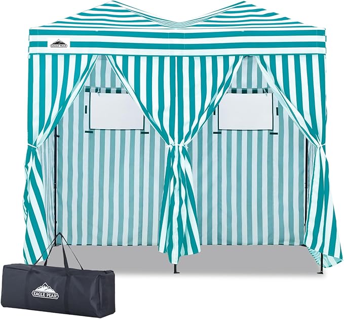 EAGLE PEAK Outdoor Changing Room 8x4, 2 Room Pop Up Portable Changing Room, Sun Shelter, Pop Up Changing Tent for Beach or Pool,Portable Dressing Room for Photoshoots (White/Light Blue)