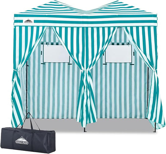 EAGLE PEAK Outdoor Changing Room 8x4, 2 Room Pop Up Portable Changing Room, Sun Shelter, Pop Up Changing Tent for Beach or Pool,Portable Dressing Room for Photoshoots (White/Light Blue)