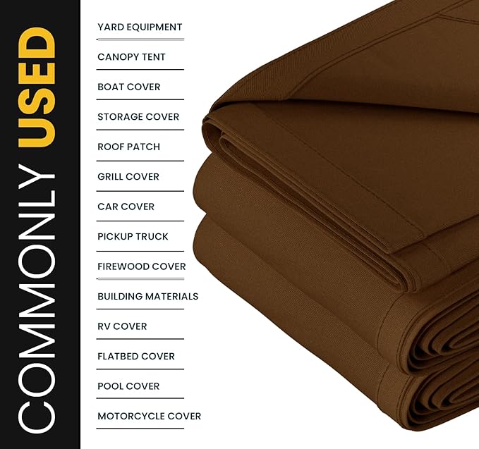 PROTARP Heavy Duty 14 OZ Water Resistant Canvas Tarp, UV Resistant Tarpaulin Cover with Rustproof Brass Grommets, Multipurpose for Canopy, Roof, Camping, Woodpile (Brown 12'X16')