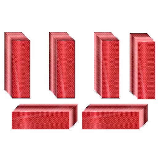 Red Reflective Stickers 2 inch X 6 inch, Outdoor Waterproof High Visibility Warning Safety Adhesive Reflector Tape (60 Pcs)