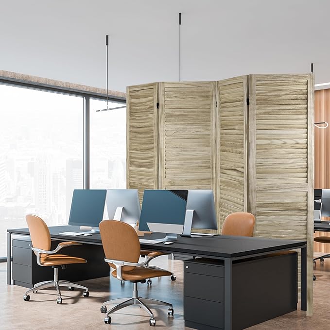 ECOMEX 4 Panel Louver Wood Room Divider 5.6ft.Tall Folding Privacy Screen Panels, Room Divider Wall, Divider for Room Separation, Partition Room dividers and Effectively Block Sight(Natural)