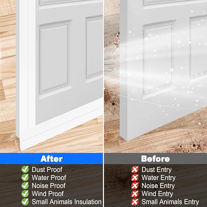 ToLanbbt Weather Stripping Silicone Door Seal Strip 3 in x 20 ft Door Draft Stopper Self Adhesive Tape, Side & Bottom Gaps Insulation Strip for Glass Shower Sliding Window, White
