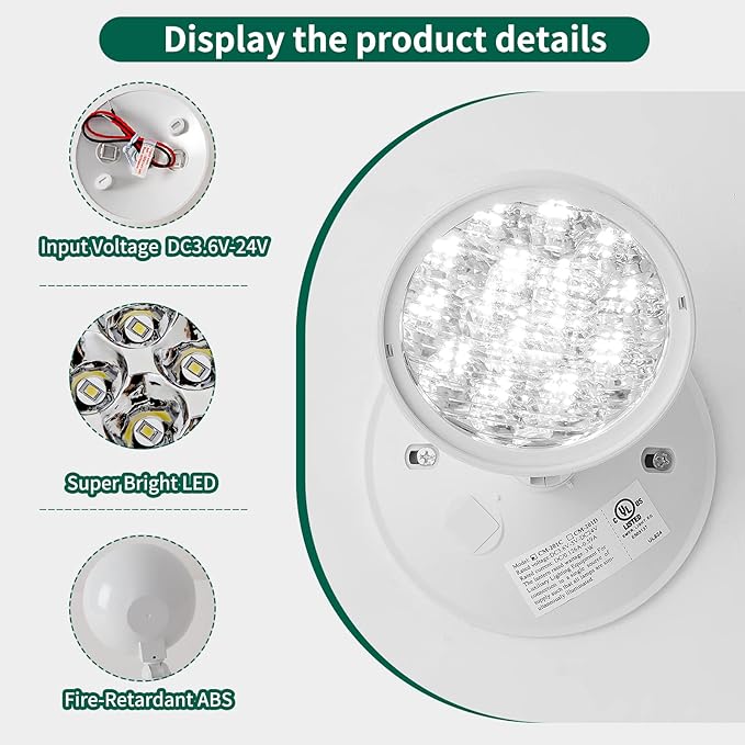 TANLUX Emergency Remote Head Lighting, 1 Pack Single Head Emergency Light, UL Listed, Multi Voltage 6V to 24 Volt Input, 3 Watts, 180 Lumen, White