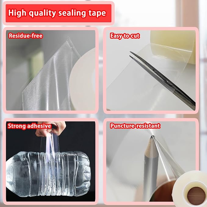 Birllaid Transparent Window Weather Sealing Tape, 2 Inch x 23 Yards (69 FT), Window AC Seal Air Conditioner Sealing Tape, No Residue, Clear