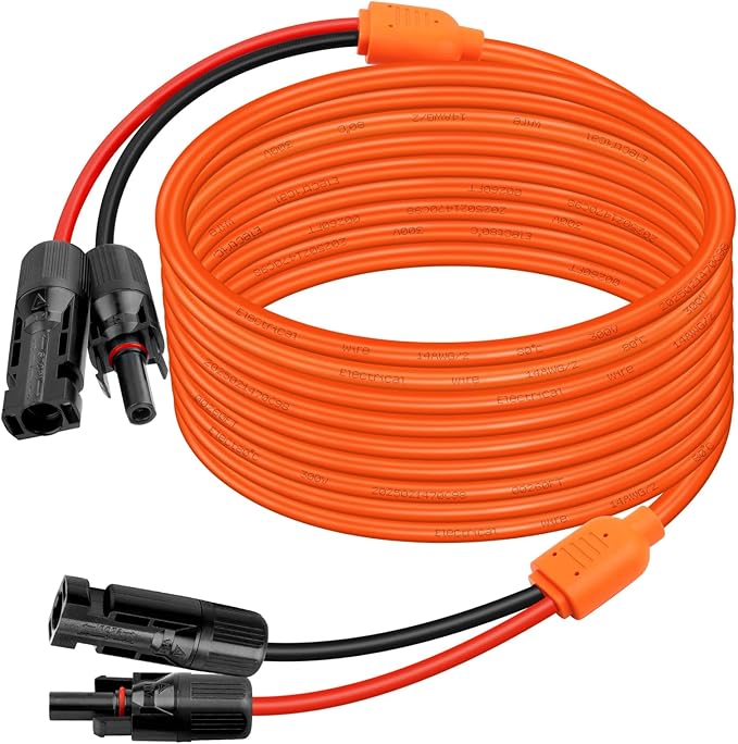 XRDS -RF Solar Extension Cable 50FT, 14AWG Tinned Copper with Solar Panel Connectors, 10AWG Red & Black Branch Wires, Heavy Duty Outdoor Power Cord for RV, Inverter, Generator, Off-Grid System