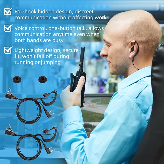 Two-Way Radio Earpiece Compatible with Midland Ear-Clip Headset for Midland Walkie Talkie Earpiece，Walkie Talkie Headphones Fit for Midland All GXT, LXT and G-Series，2 Pack