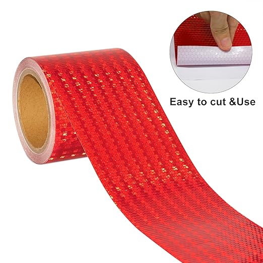 Reflective Tape, Waterproof Self Adhesive Dot Reflective Tape Outdoor Safety Caution Reflector for Trailers, Bikes, Cars（Red, 4 Inch x 65 Feet）