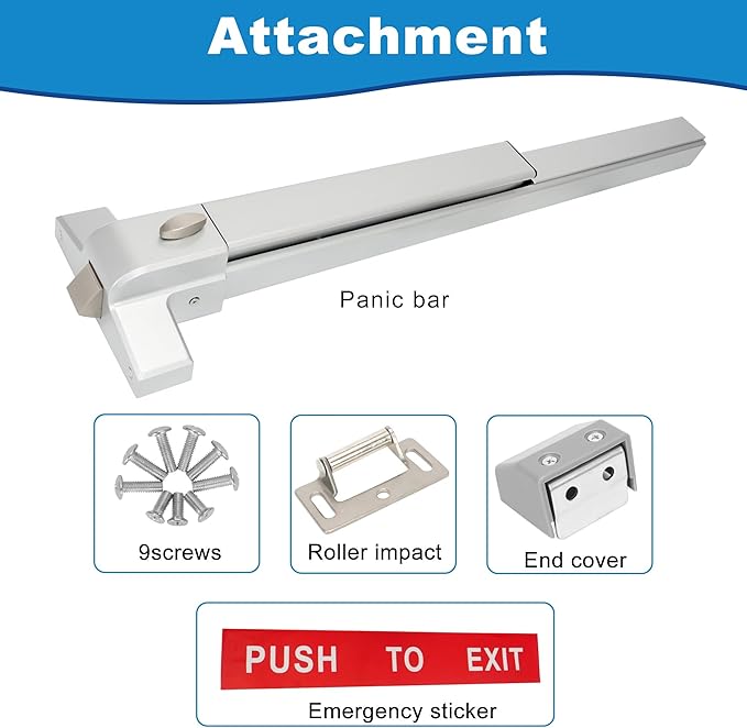27.5" Push Bar Panic Exit Device for Commercial Doors - Hardware Lock for Wood and Metal Doors