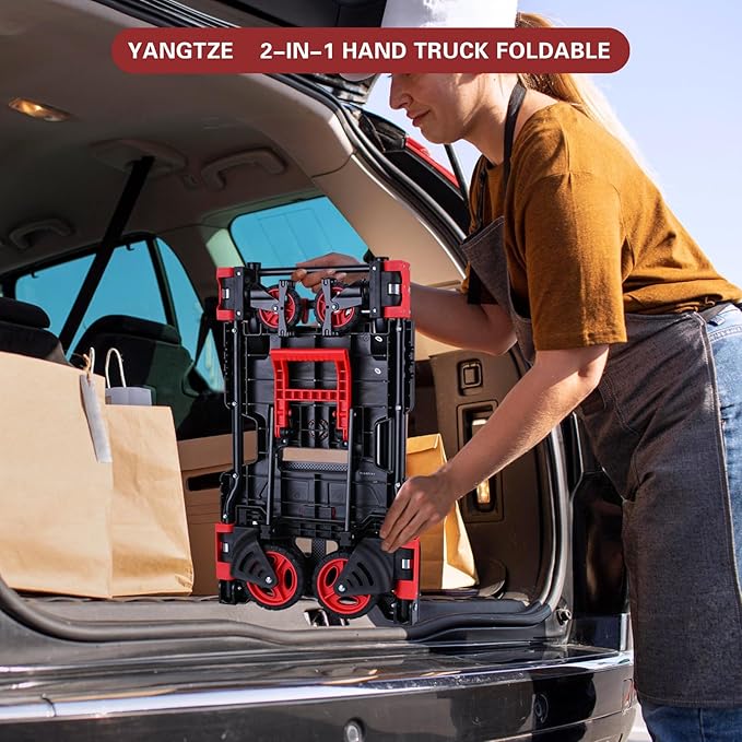 2 in 1 Hand Truck Dolly Foldable,330LB Capacity Portable Folding Hand Cart,Hand Truck Foldable with Retractable Handle,Folding Dolly Cart with Wheels for Moving