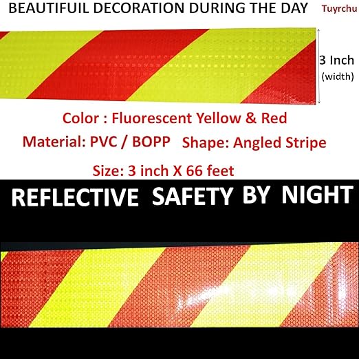Industrial Reflective Tape 3 inch Wide for Automobile, Outdoor Waterproof High Visibility Safety Warning Adhesive Strips (66 feet)