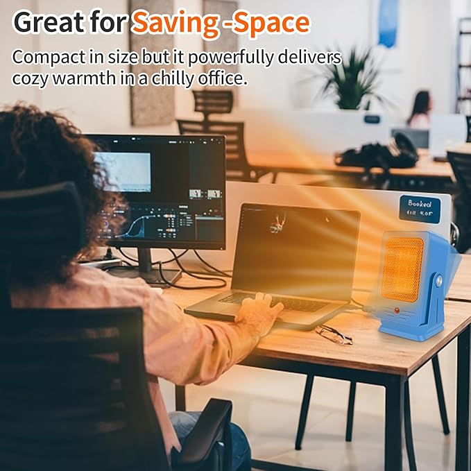 Portable Space Heaters for Indoor Use,Desktop Heater with 900W PTC 2s Fast Heating, 30° Adjustable Angle Design Small Electric Heater Lightweight for Personal, Office,Room,Blue