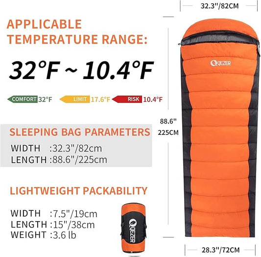 Ultralight Down Sleeping Bag for Adults - 600 Fill Power, Cold Weather, Backpacking, Camping, Hiking