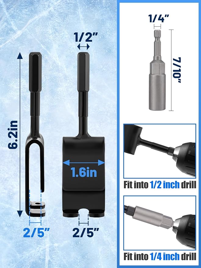 MADHOLLY Universal Ice Anchor Tool- Ice Anchor Drill Adapter Kit, 4 Ice Fishing Shelter Stake Nail 1/4" Adapter Head for Ice Insert Sewing- Ice Shanty Anchors for Setting Up Shelter Tent Dad Gifts