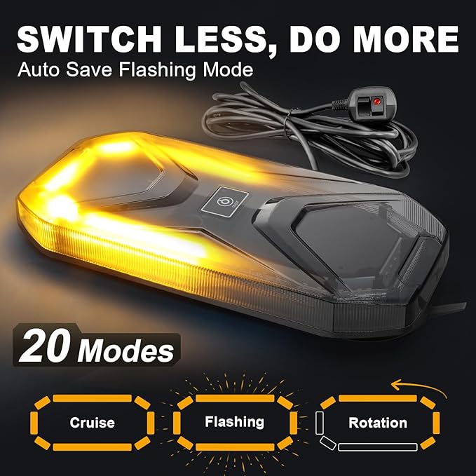 Agrieyes Magnetic Strobe Light for Trucks, 68 LED Amber Emergency Light Bar for Vehicles, Smoked LENS Beacon Flashing Warning Security Caution for Plow, Snow, Trailer, Tractor Safety Waterproof