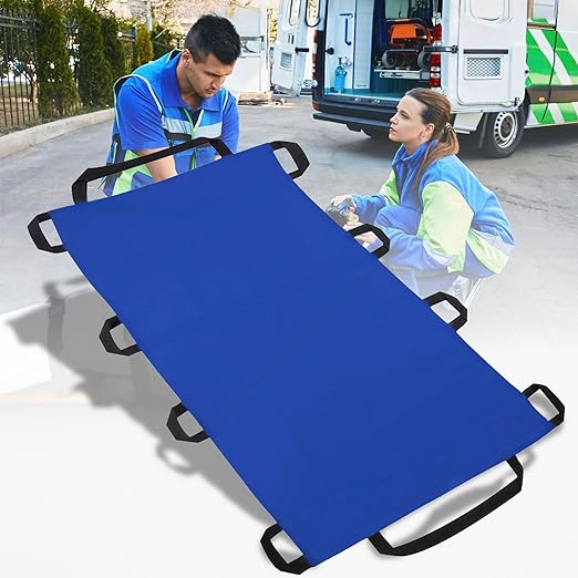 Portable Transport Stretcher with 10 Handles – Lightweight Dog Stretcher & Gurney, Patient Animal Mover for Emergency Casualty Evacuation, 300lbs Capacity (Blue) Large