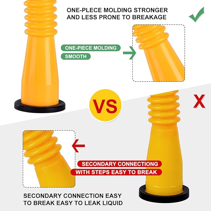 Gas Can Spout Replacement, Gas Can Nozzle Replacement (3 Kits-Yellow). for 1/2/5/10 gallon gas cans. Upgraded replacement gas can spout with flexible nozzle, vent cap, thick rubber pad, spout cover