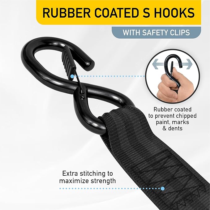 AUGO Retractable Ratchet Straps | 2 Heavy Duty Ratchet Straps Self Retractable Tie Downs with Soft Loops & Storage Bag for Motorcycle, Truck, Trailer, Cargo Van | 3000 Lb Break Strength 2” x 10’