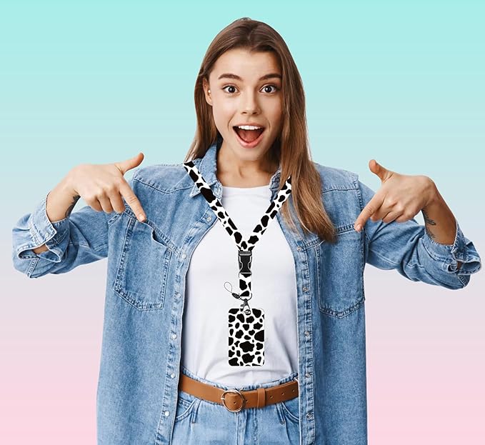 Fun Badge Holder Lanyard Cute Cow ID Card Holders Detachable Name Tag Clips Cute Funny Nurse Teacher Office Gifts Women Man Badge Holder (Cow)
