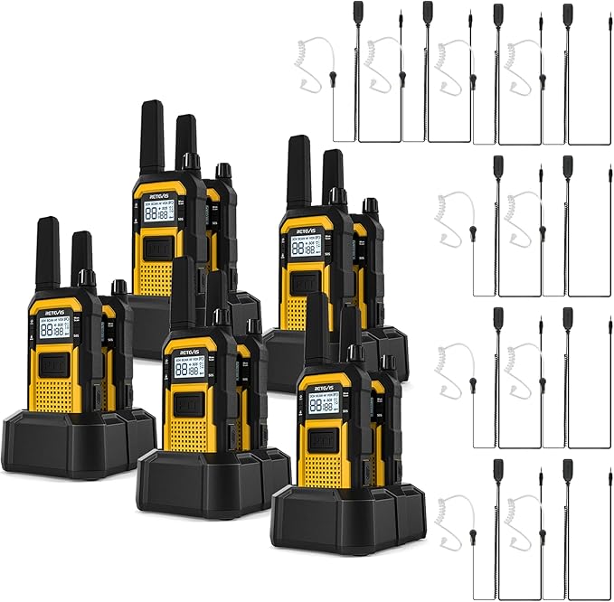 Retevis RB48 Radios Walkie Talkies with Earpiece, Heavy Duty 2 Way Radio Long Range, MIL-STD 810H Two Way radios, Advanced Triple Proof, VOX, 2000mAh, Vibration Reminder, Emergency Alert(10 Pack)