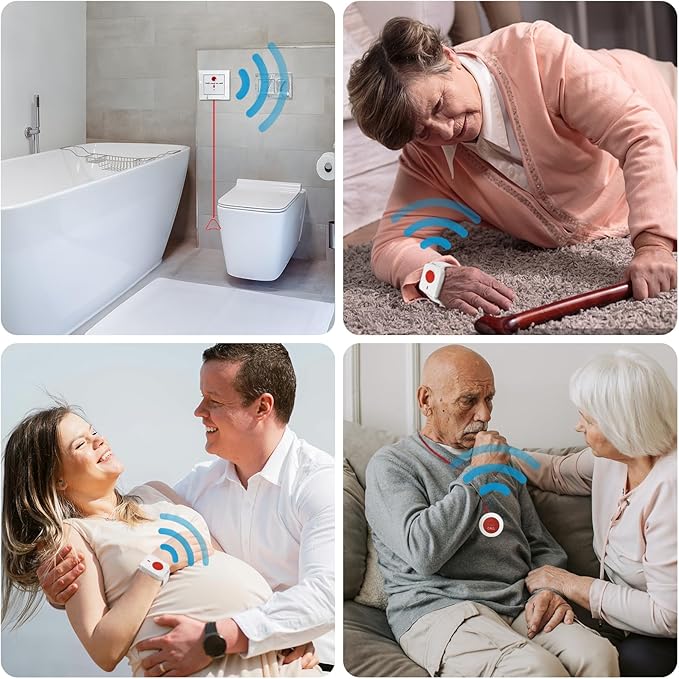 Disabled Person Pull Tag Toilet Bathroom Call Fall Emergenty Fall Shower SOS Button Medical Alert System for Elderly Patient in Hospitals Toilet Pull Cord Life Alarm with Call Light System