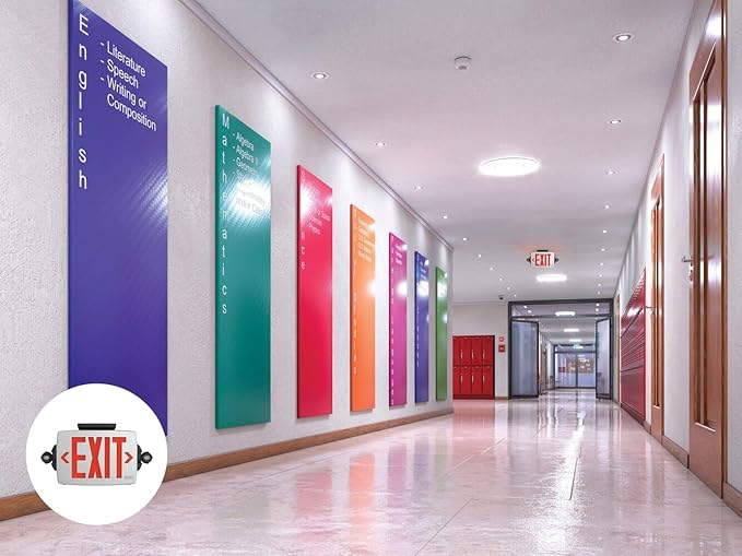 Lithonia Lighting Quantum LED Exit Sign Emergency Light Combo, Exit Sign and Emergency Lights for Business, 2-Head Fixture, Red/Green Selectable Letters, Brushed Silver (LHQM S BBS RG MVOLT M6)