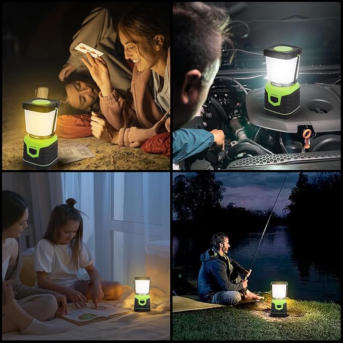 1000LM Battery Powered Lantern, 4 Lighting Modes, IPX4 Waterproof, Battery Operated Lantern with Battery Indicator for Outdoor Camping, Hiking, Carabiner Clip Included