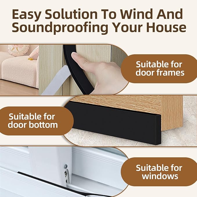 16.4 Feet Foam Weather Stripping Tape,2 Inch W x 1/4 Inch T,High Density Insulation Tape,Self-Adhesive Seal Strip for Doors & Windows-Draft Blocker,Soundproofing,Waterproof，Black