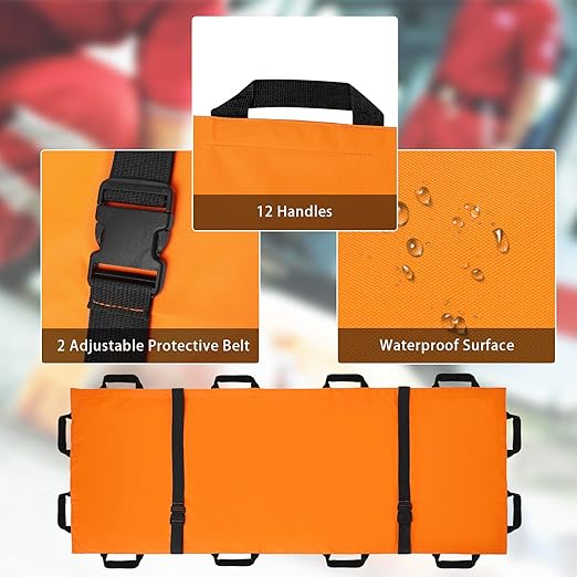 Portable Transport Stretcher with 12 Handles，Dog Stretcher & Gurney with Carrying Bag Patient Animal Mover Travel Size Emergency Casualty Evacuation-Capacity 400lbs (Orange)