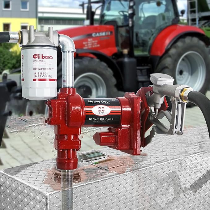 12V Fuel Transfer Pump w/Manual Nozzle, 20 GPM High Flow DC Diesel Transfer Pump, Gas Heavy Duty Transfer Pump with Filter for Gasoline, Diesel, Kerosene, Biodiesel and More