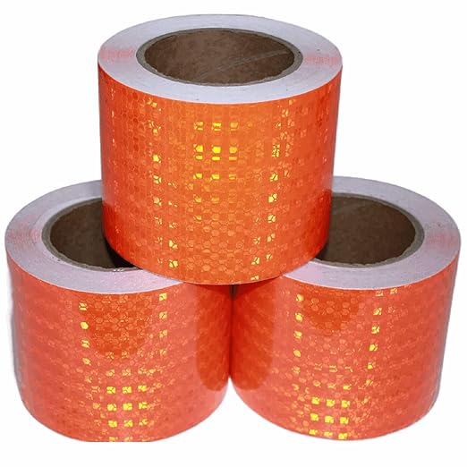 Orange Reflective Tape Outdoor Waterproof 4 inch Wide, High Visibility Industrial Marking Tape, Safety Adhesive Stickers (68 feet,3 Rolls)