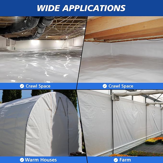 Crawl Space Vapor Barrier - 14 mil 10' x 25', Vapor Barrier for Crawlspace Encapsulation kit, Vapor Barrier Plastic Material, Crawlspace Liner, Heavy Duty Plastic sheeting, Black and White Panda Film