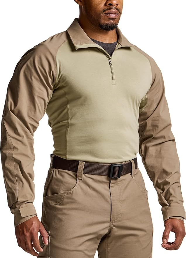 CQR Men's Combat Shirt Tactical 1/4 Zip Long Sleeve Military BDU Shirts Camo EDC Top with Pockets