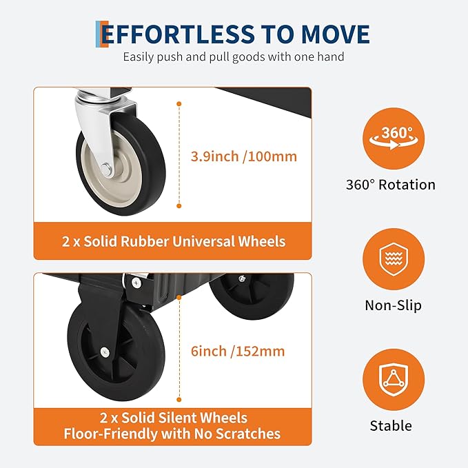 2 in 1 Convertible Hand Truck Dolly, 660 LBS Load Capacity Folding Cart with Wheels, Elastic Straps, Carbon Steel Collapsible Dolly Cart for Home, Warehouse, Supermarket, Office