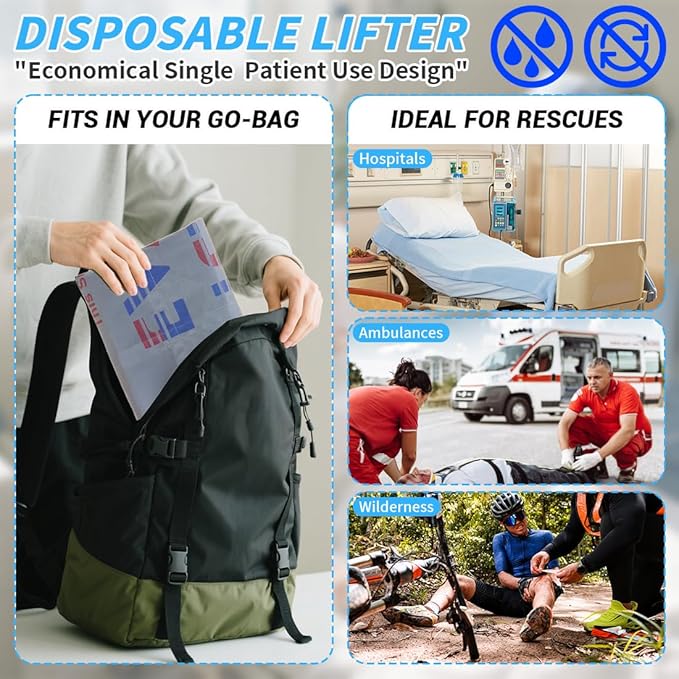 Disposable Evacuation Stretcher – Single Patient Use Soft Litter, Lightweight Non-Woven Fabric, Portable Emergency Patient Transport Aid for Hospital, EMS, Stair & Outdoor Rescue, Max Load 330 lbs