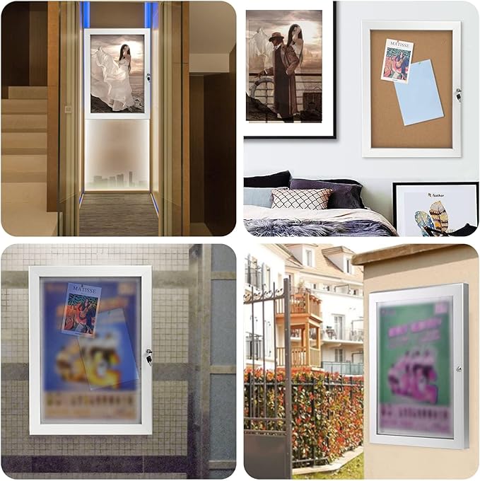 26.8×20 Lockable Enclosed Bulletin Board Wall Display Case with Rubber Seal Aluminum Cork Board with Door Protected Tamperproof Noticeboard for Indoor or Outdoor Use(Cork)