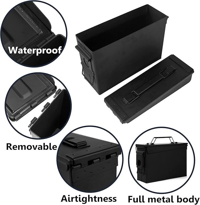 GUGULUZA Metal Ammo Can 30/50 Cal, Lockable Bullet Storage Case, Waterproof & Airtight Containers Box with Flip Top for Long-Term Storage Shotgun, Rifles, Pistols Ammunition
