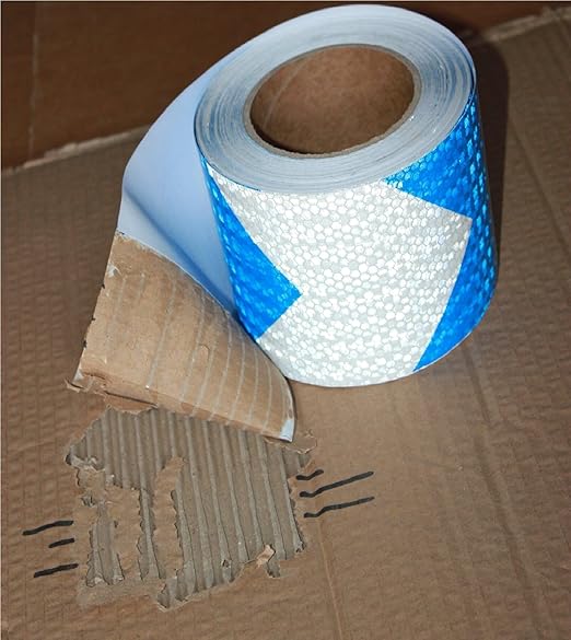 Blue and White Reflective Tape Outdoor Waterproof 6 inch X 66 feet, High Visibility Hazard Conspicuity Safety Industrial Marking Tape
