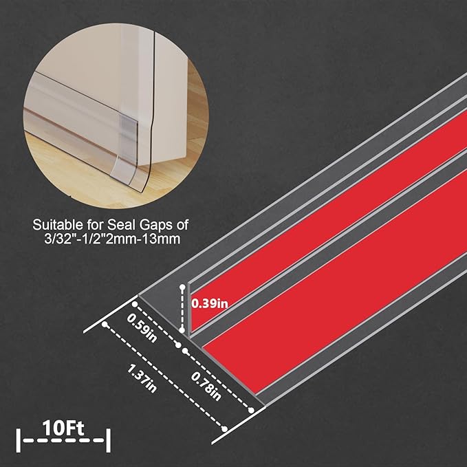 Silicone Weather Stripping Door Seal,2025 Upgraded Seal Strip for Windows Gaps, Double-Sided Strong Adhesive Design, Seal Strip for Side of Door,Sliding Door,1.37" x 10 ft, White