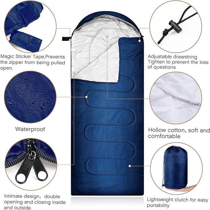 Tranqun 30 Pcs Bulk Sleeping Bags for Homeless Adults, Cold Weather Camping Sleeping Bag Liner with Winter Beanies and Gloves, Waterproof Lightweight for Backpacking Emergency Supplies