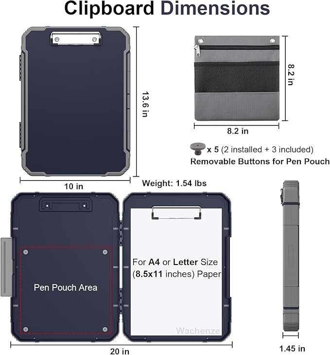 Thicker Clipboard with Storage, Internal Pen Pouch Included, A4 / Letter Size, High Capacity Organization Box for Teachers Nurses, Plastic Coated Clipboard Binder for School Office Supplies
