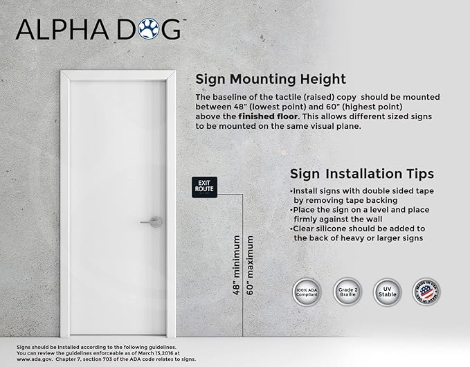 ALPHA DOG ADA SIGNS - Exit Route Sign with Braille for Your Business, 5x6 Inch, ADA Compliant, Indoor or Outdoor, Easy Installation, Made in the USA, Black