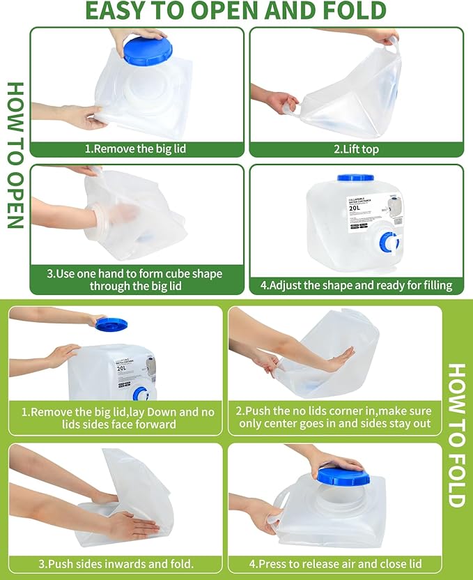 1 Pack 5.3 Gallon Collapsible Water Container Camping Water Container with Spigot,Portable Collapsible Water Jug Water Storage Containers for Outdoors Traveling Emergency