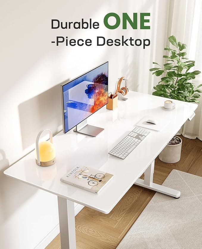 Marsail Glass Electric Standing Desk with Drawer, 37 x 22 Inches Height-Adjustable Desk, One-Piece Tempered Glass Top, Ergonomic Home Office Sit Stand Desk with 4 Preset Heights, White