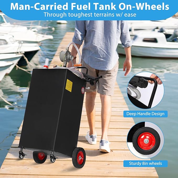 Upgraded 30 Gallon Fuel Caddy, Manual Hand Pump & Easy-Roll Wheels, Heavy-Duty UV-Resistant Steel Tank for Gas & Diesel, Portable Fuel Storage for Tractors, Mowers, Boats