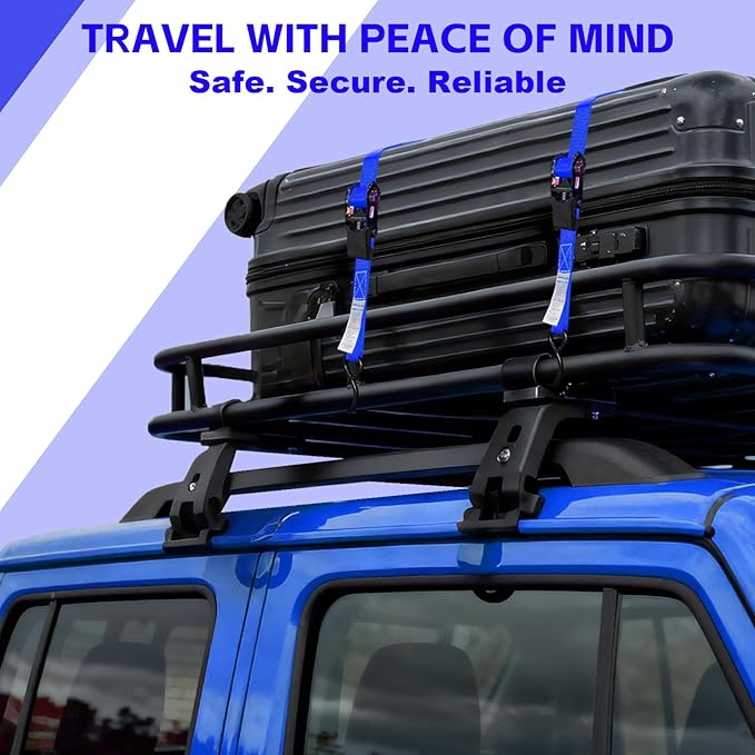 Ratchet Straps Tie Downs (4-Pack) - 1''x 15' (1,680lb Break Strength) - Ultimate Tie Down Straps with Safety S Hooks-for Trucks, Cargo, Moving, Appliances etc-（Blue）