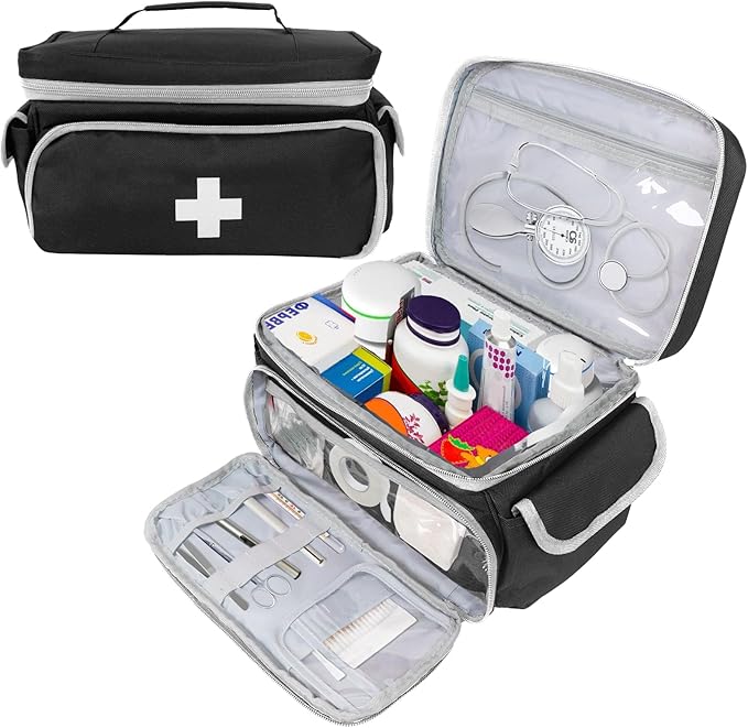 First Aid Bag Empty, Small Medicine Bag Portable Medical Supplies Organizer for Travel, Home, Office, Car, Outdoor, Camping, Hiking (Black)