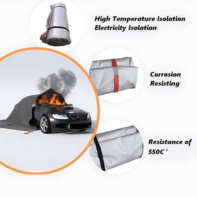 Emergency Battery Blankets for Car,Fiberglass Fire Extinguisher Blanket,Survival Safety Fire Suppression Blanket for Electric/Fuel Vehicle Accidents with Carry Bag(13.12 * 19.7)