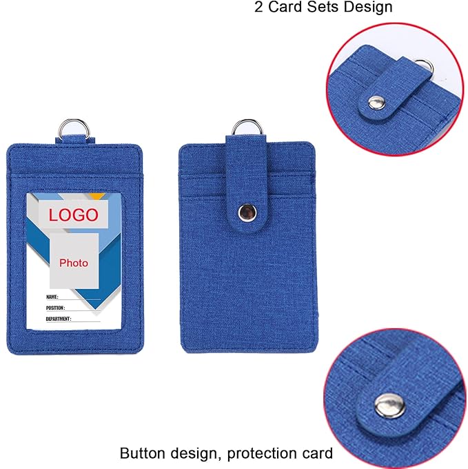 AMUU 1 Pack Lanyard with PU Leather Vertical ID Badge Holder and Retractable Badge Reel,Neck Blue Lanyards for id Card Holders Straps Keys Kids Women Men Cruise