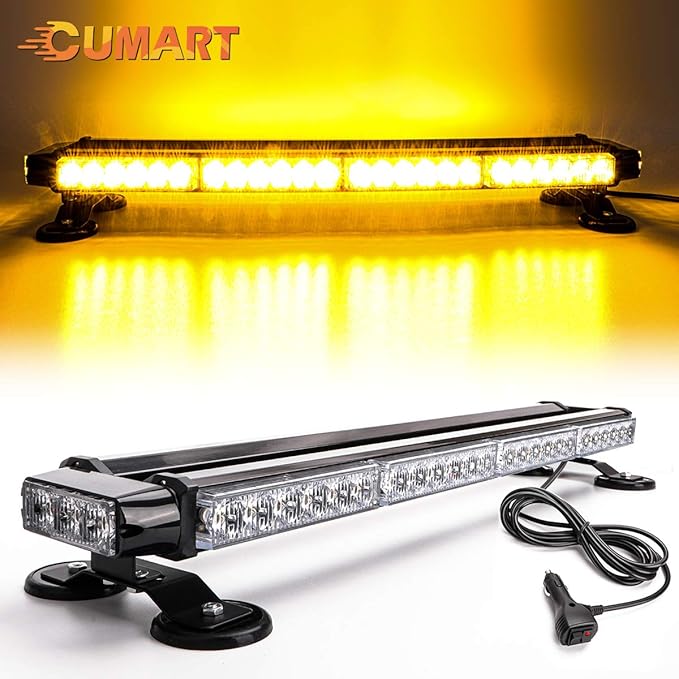 26.5" Amber Yellow 54 LED Automotive Rooftop Beacon Warning Emergency Flashing Snow Plow Light Bar Double Side Strobe Light Traffic Advisor with Magnetic Base For Tow Work Truck Pickup